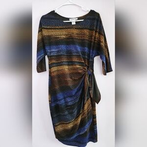 Robbie Bee Striped Midi Dress in Black, Blue, and Brown